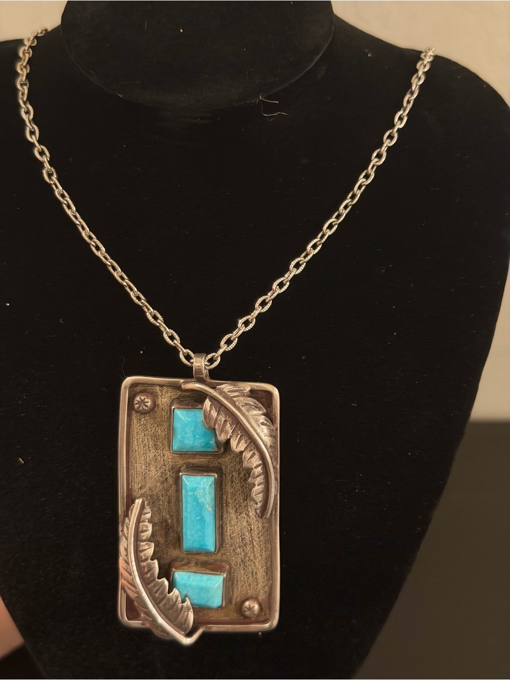 Silver Necklace Handmade with Bisbee Turquoise